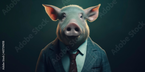 A portrait of a Pig wearing a business suit. AI Generated