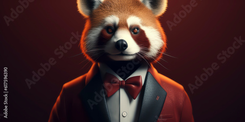 A portrait of a Red Panda wearing a business suit. AI Generated