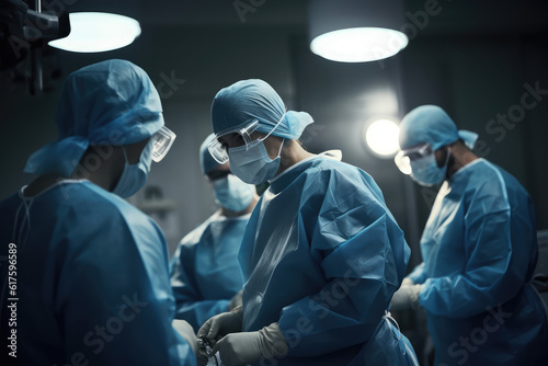 Group of surgeons in hospital operating theater, Team of Surgeons Operating, generative AI