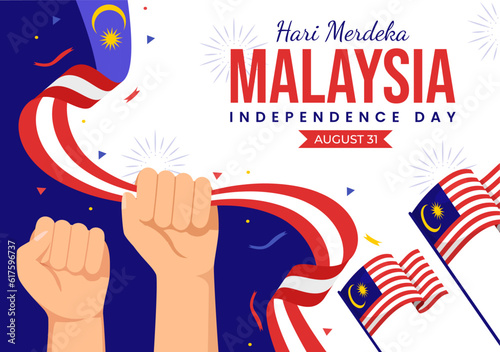 Malaysia Independence Day Vector Illustration on 31 August with Waving Flag in National Holiday Flat Cartoon Hand Drawn Background Templates