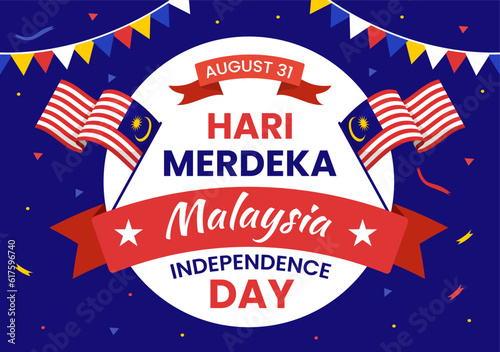 Malaysia Independence Day Vector Illustration on 31 August with Waving Flag in National Holiday Flat Cartoon Hand Drawn Background Templates