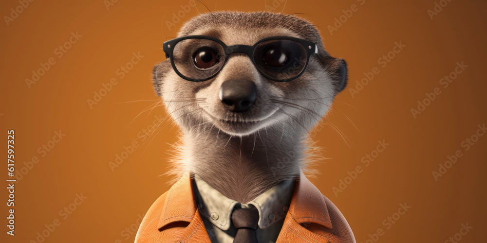 A portrait of a Suricate wearing a business suit. AI Generated