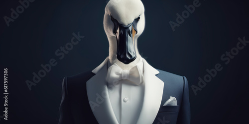 A portrait of a Swan wearing a business suit. AI Generated