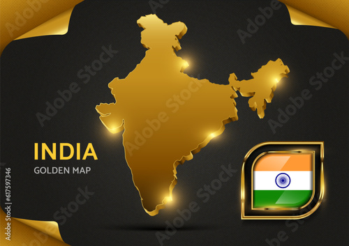 Luxury Golden 3d Map India