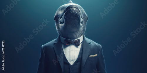 A portrait of a Whale wearing a business suit. AI Generated