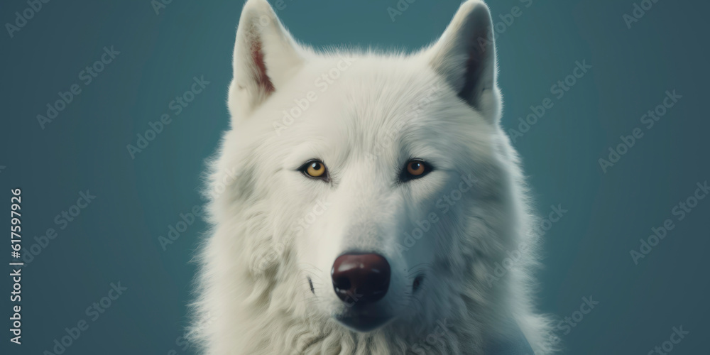 A portrait of a Snow Wolf wearing a business suit. AI Generated