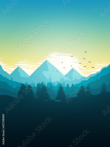 2d illustration of a beautiful mountain landscape