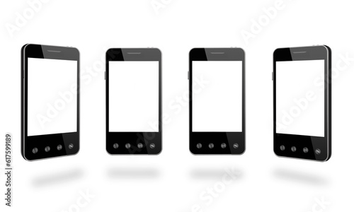 four modern smart-phones isolated on the white background