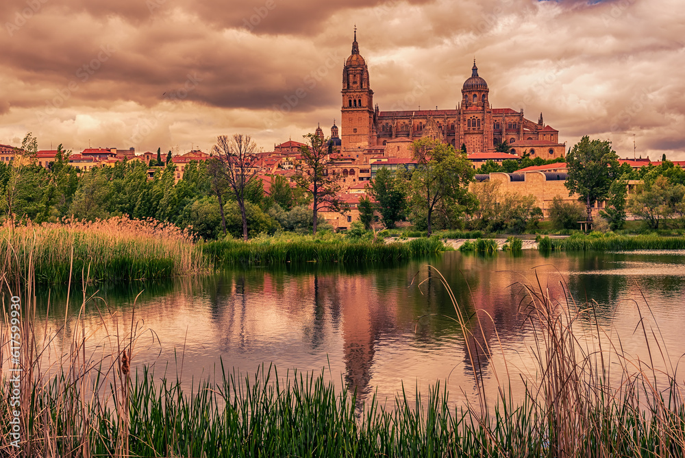 Salamanca, Spain: The old town, The New Cathedral, Catedral Nueva and Tormes river at sunset