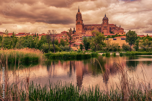 Salamanca, Spain: The old town, The New Cathedral, Catedral Nueva and Tormes river at sunset