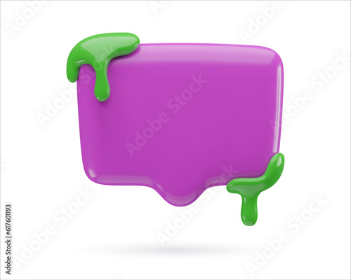 3d blank speech bubble with drip of green slime minimal realistic plastic Halloween chat icon