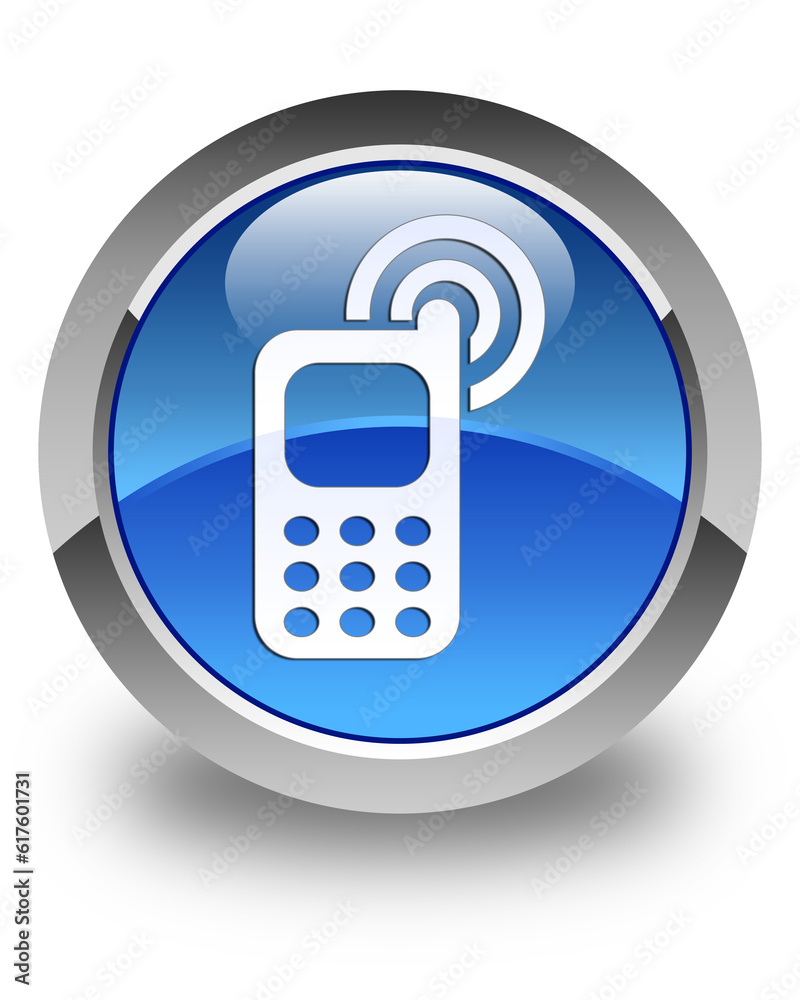 Cellphone ringing icon isolated on glossy blue round button abstract illustration Cellphone ringing icon isolated on glossy blue round button abstract illustration