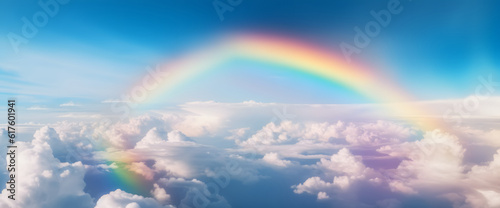 Rainbow over the clouds  clouds  and sky with rainbow as pastel background