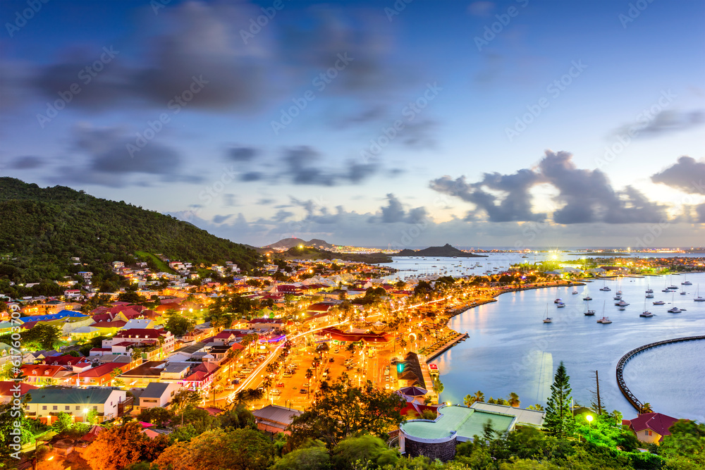 Fototapeta premium Marigot, St. Martin town skyline.