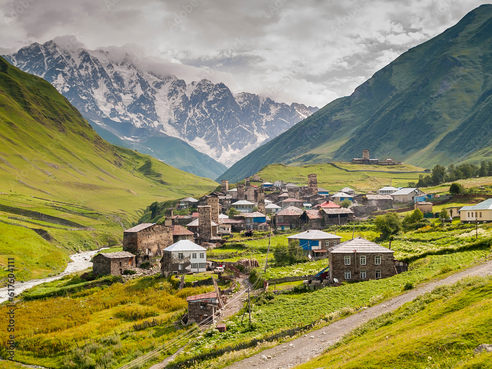 Ushguli - the highest inhabited village in Europe. Georgia on Caucasus, Svaneti region. UNESCO World Heritage Site.