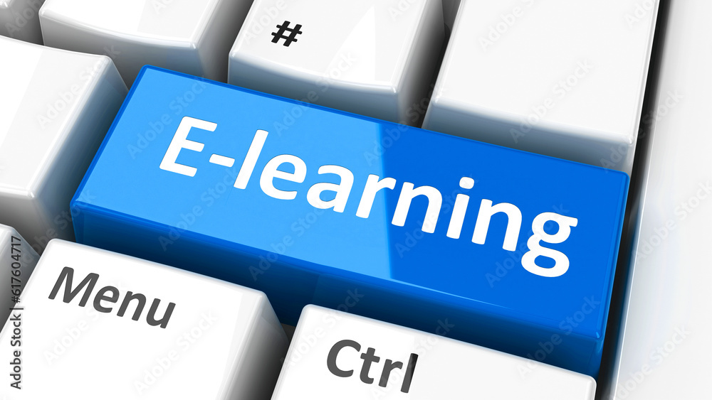 E-Learning key on the computer keyboard, three-dimensional rendering, 3D illustration E-Learning key on the computer keyboard, three-dimensional rendering, 3D illustration