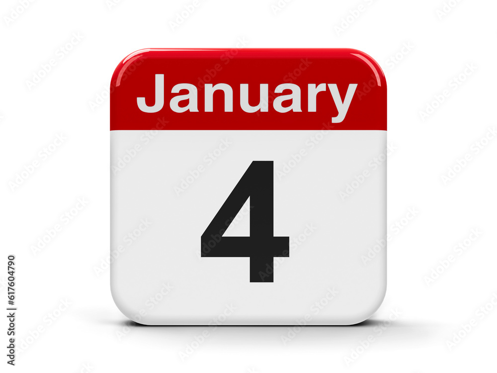 Calendar web button - The Fourth of January, three-dimensional rendering, 3D illustration Calendar web button - The Fourth of January, three-dimensional rendering, 3D illustration