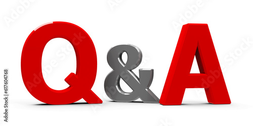 Red Q&A - Questions and answers - symbol or icons isolated on white background, three-dimensional rendering, 3D illustration