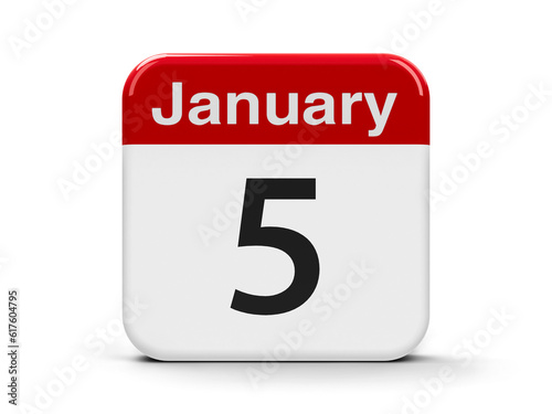 Calendar web button - The Fifth of January, three-dimensional rendering, 3D illustration