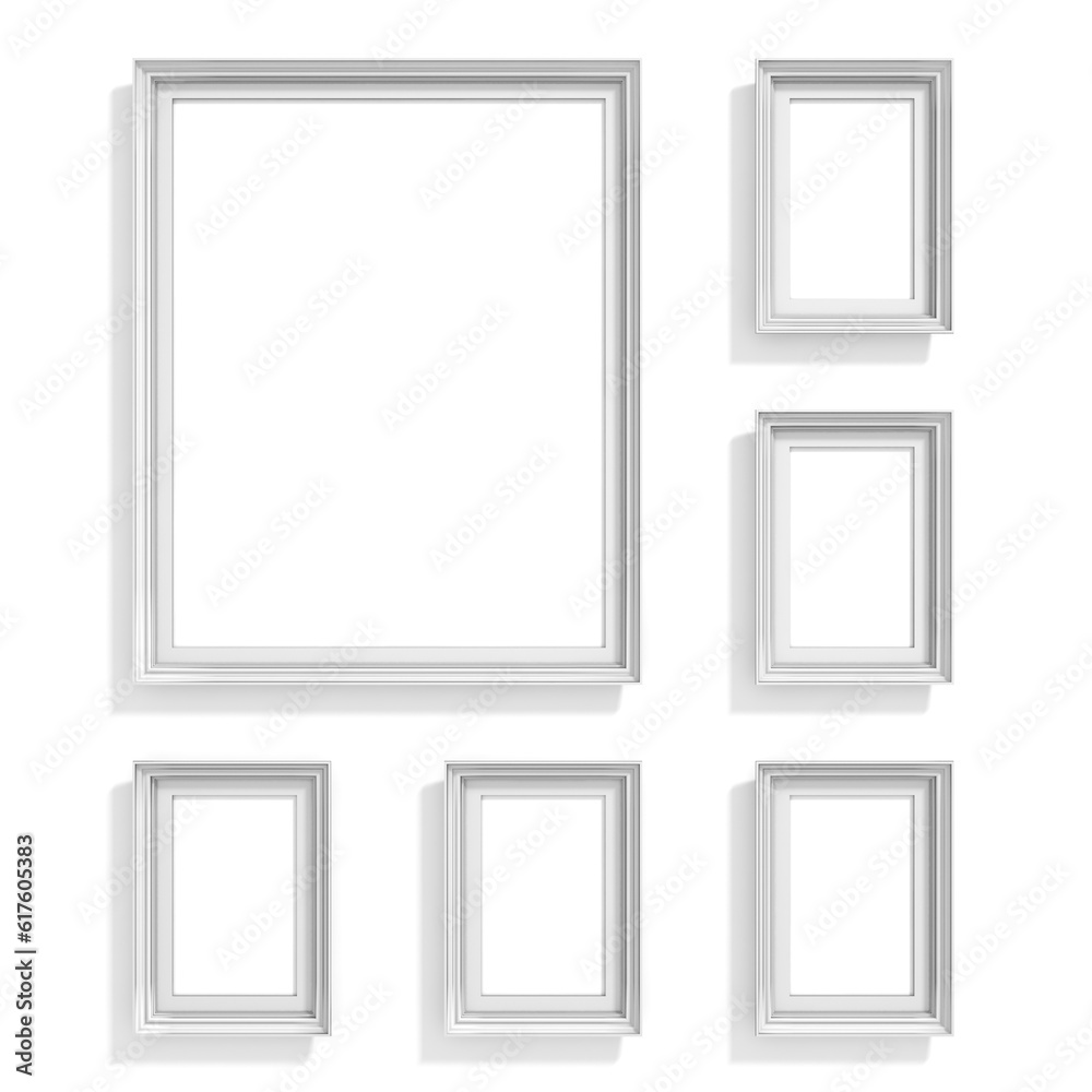 Blank picture frames. Website background template. Composition set isolated on white background Blank picture frames. Website background template. Composition set isolated on white background