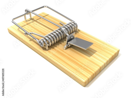 Mousetrap, 3D render, Isolated on white background