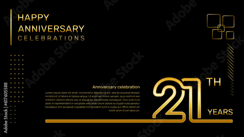 21 year anniversary template with gold color number and text, vector template