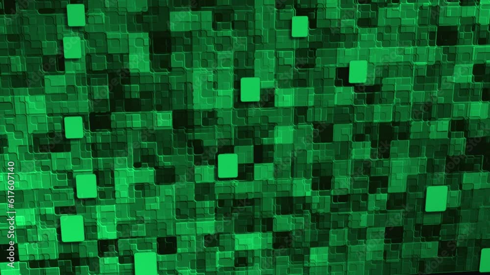 Green sci-fi animation of round corner plates moving upwards over complex background wall Green sci-fi animation of round corner plates moving upwards over complex background wall