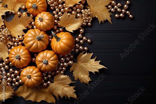 Enchanting autumn background adorned with festive decor, exuding warmth, richness, and seasonal charm