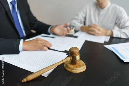 Concept of lawyer counseling, Senior lawyer give legal advice regarding the legality of contract