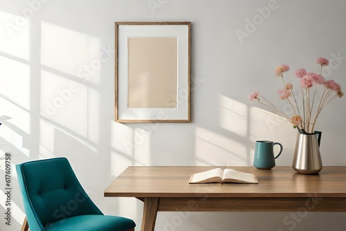  interior designs with table, lamp, and books with vase of flowers Generative Ai © zooriii arts