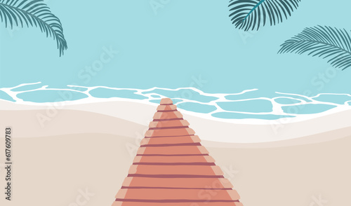 Summer background with sea and beach .Vector summer banner
