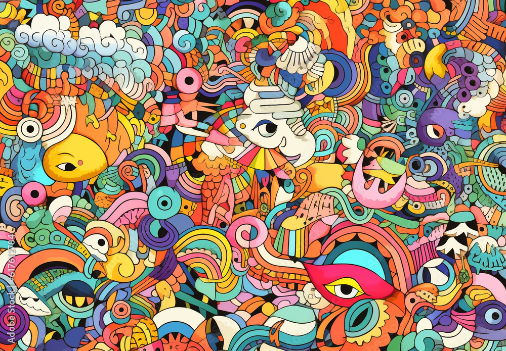 Bursting with vibrant colors and intricate details, an abstract doodle mesmerizes with display of colorful abstract art and intricate lines. Generative AI. Bursting with vibrant colors and intricate details, an abstract doodle mesmerizes with display of colorful abstract art and intricate lines. Generative AI.