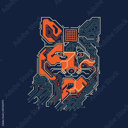 graphic of fox head combined with electronic board pattern