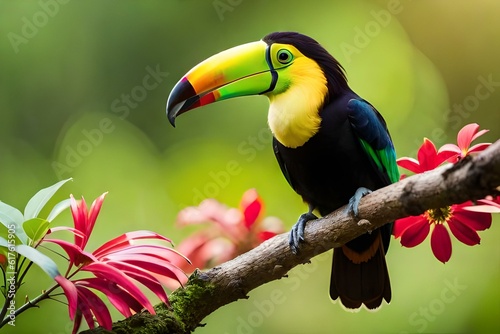 Keel-billed Toucan sitting on branch of  tree generated by AI tool © Muhammad