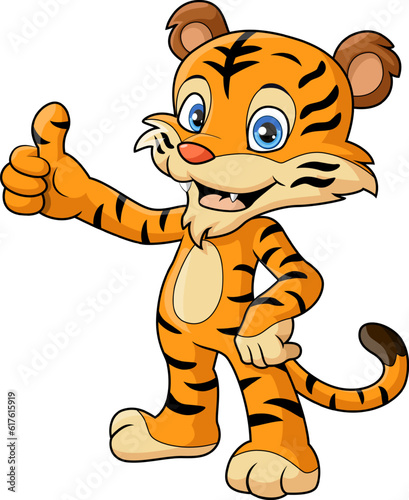 Cute tiger cartoon posing giving thumbs up