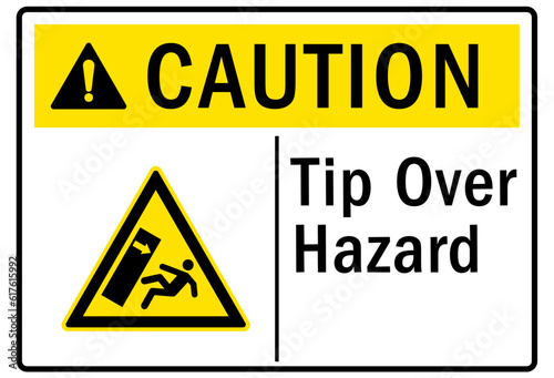 Tip over hazard sign and labels