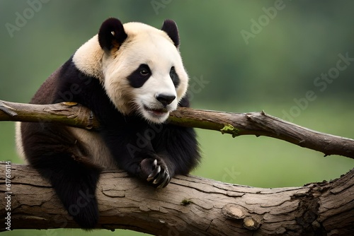 Lazy panda sleeping on tree branch generated by AI tool