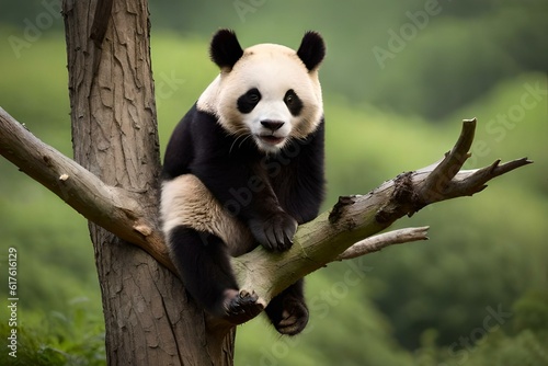 Lazy panda sitting on tree branch generated by AI tool © Muhammad