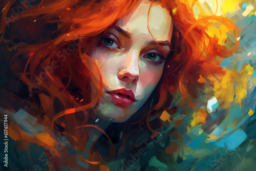 surrealistic abstract painting showcases women with colorful hair and eyes, combining drawing and painting techniques to create a visually striking and imaginative composition. Generative AI.