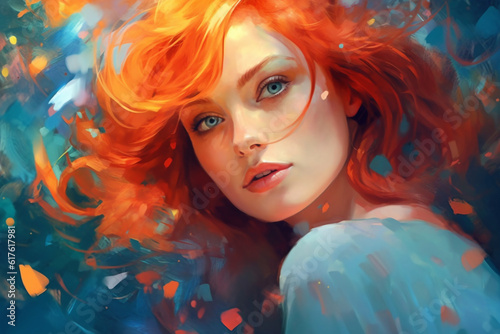 surrealistic abstract painting showcases women with colorful hair and eyes  combining drawing and painting techniques to create a visually striking and imaginative composition. Generative AI.