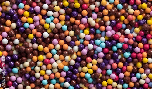 Colorful sweet balls candies closeup, Top view multicolor chocolate Ball texture