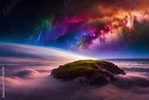Colorful space galaxy cloud nebula, Stary night cosmos, Universe science astronomy, Supernova background wallpaper, Blue and purple space background created © sania