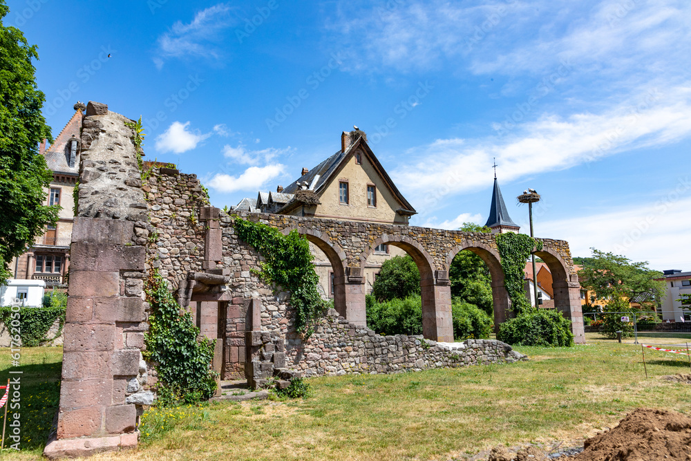 Ruins of the abbey cloister in Munster, Alsace,France