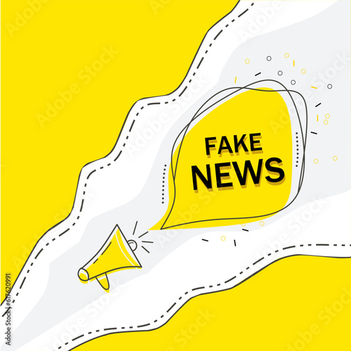 Fake news banner. Sign with megaphone icon, vector design element.