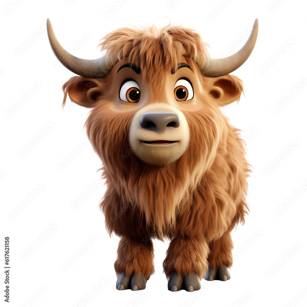 Brown Buffalo for Children: Cute Avatar in a 3D World. Generative AI