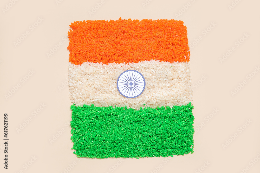 Indian flag made of rice on beige background Stock Photo | Adobe Stock