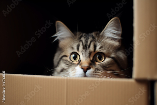 a cute cat hiding in a cardboard box © imur