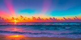 A colorful sunset over the ocean with waves created with Generative AI technology