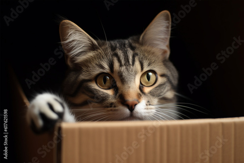 a cute cat hiding in a cardboard box © imur