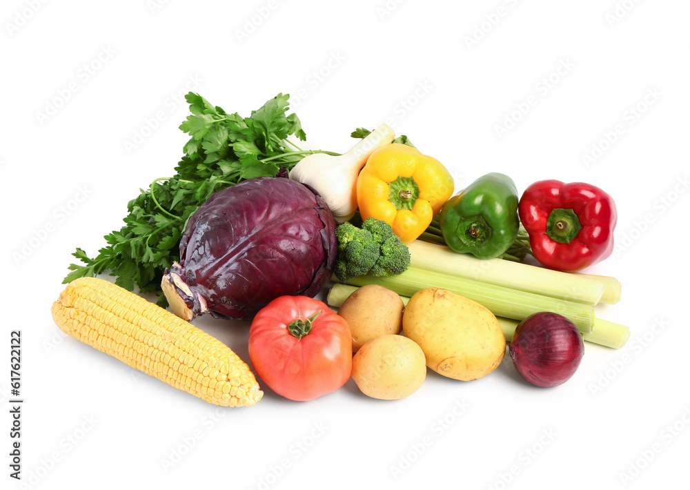 Fresh ripe vegetables on white background Fresh ripe vegetables on white background